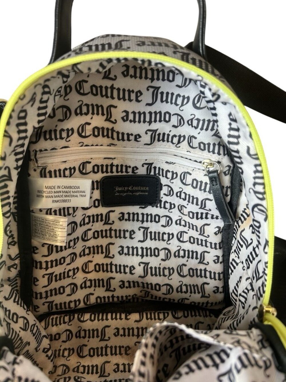 Juicy Couture Y2K Mini Backpack Coin Purse Logo Print Neon Trim Black Pink - Picture 14 of 16